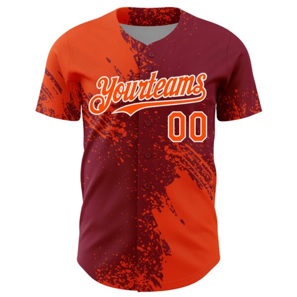 Custom Orange Crimson-White 3D Pattern Design Abstract Brush Stroke Authentic Baseball Jersey