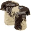 Custom Cream Brown-White 3D Pattern Design Abstract Brush Stroke Authentic Baseball Jersey