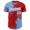 Custom Light Blue Red-White 3D Pattern Design Abstract Brush Stroke Authentic Baseball Jersey