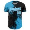 Custom Sky Blue Black-White 3D Pattern Design Abstract Brush Stroke Authentic Baseball Jersey