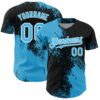 Custom Sky Blue Black-White 3D Pattern Design Abstract Brush Stroke Authentic Baseball Jersey