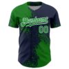Custom Grass Green Navy-White 3D Pattern Design Abstract Brush Stroke Authentic Baseball Jersey