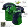 Custom Grass Green Navy-White 3D Pattern Design Abstract Brush Stroke Authentic Baseball Jersey