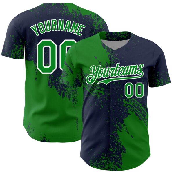 Custom Grass Green Navy-White 3D Pattern Design Abstract Brush Stroke Authentic Baseball Jersey