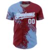 Custom Light Blue Crimson-White 3D Pattern Design Abstract Brush Stroke Authentic Baseball Jersey