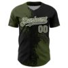 Custom Olive Black-White 3D Pattern Design Abstract Brush Stroke Authentic Baseball Jersey