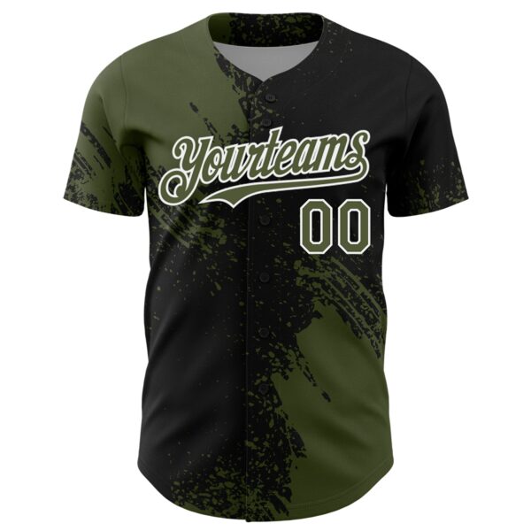 Custom Olive Black-White 3D Pattern Design Abstract Brush Stroke Authentic Baseball Jersey