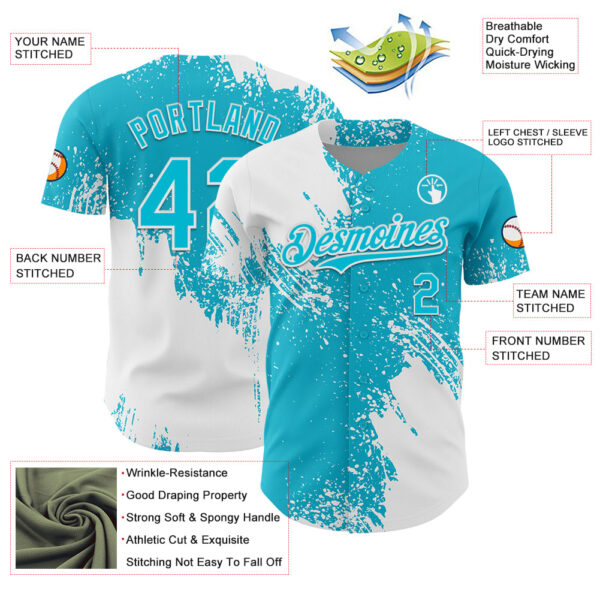 Custom White Lakes Blue 3D Pattern Design Abstract Brush Stroke Authentic Baseball Jersey