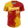 Custom Yellow Red-White 3D Pattern Design Abstract Brush Stroke Authentic Baseball Jersey