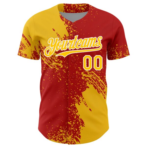 Custom Yellow Red-White 3D Pattern Design Abstract Brush Stroke Authentic Baseball Jersey