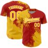 Custom Yellow Red-White 3D Pattern Design Abstract Brush Stroke Authentic Baseball Jersey