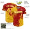 Custom Yellow Red-White 3D Pattern Design Abstract Brush Stroke Authentic Baseball Jersey