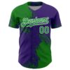 Custom Grass Green Purple-White 3D Pattern Design Abstract Brush Stroke Authentic Baseball Jersey