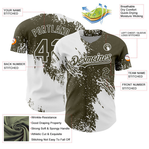 Custom White Olive 3D Pattern Design Abstract Brush Stroke Authentic Baseball Jersey
