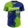 Custom Neon Green Royal-White 3D Pattern Design Abstract Brush Stroke Authentic Baseball Jersey