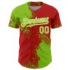 Custom Neon Green Red-White 3D Pattern Design Abstract Brush Stroke Authentic Baseball Jersey