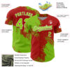 Custom Neon Green Red-White 3D Pattern Design Abstract Brush Stroke Authentic Baseball Jersey