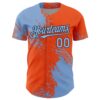 Custom Light Blue Orange-Black 3D Pattern Design Abstract Brush Stroke Authentic Baseball Jersey