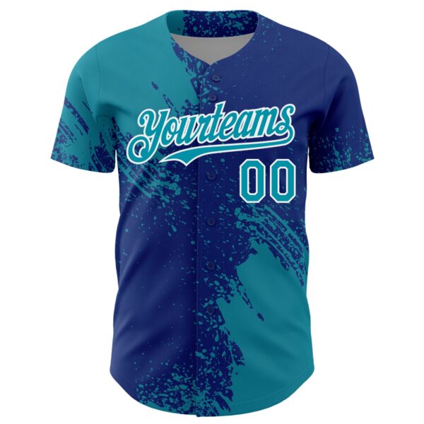 Custom Teal Royal-White 3D Pattern Design Abstract Brush Stroke Authentic Baseball Jersey