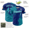 Custom Teal Royal-White 3D Pattern Design Abstract Brush Stroke Authentic Baseball Jersey
