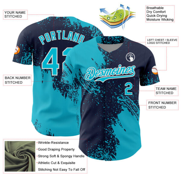 Custom Lakes Blue Navy-White 3D Pattern Design Abstract Brush Stroke Authentic Baseball Jersey