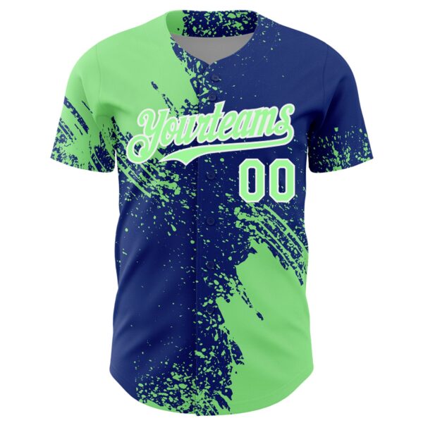 Custom Pea Green Royal-White 3D Pattern Design Abstract Brush Stroke Authentic Baseball Jersey
