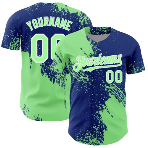 3DPattern7157 Custom Pea Green Royal-White 3D Pattern Design Abstract Brush Stroke Authentic Baseball Jersey