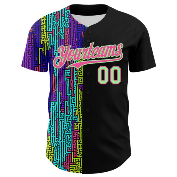 Custom Black Pea Green-Pink 3D Pattern Design Rave Psychedelic Neon Fluid Art Authentic Baseball Jersey