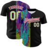 Custom Black Pea Green-Pink 3D Pattern Design Rave Psychedelic Neon Fluid Art Authentic Baseball Jersey