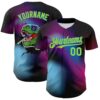 Custom Black Neon Green-Electric Blue 3D Pattern Design Rave Psychedelic Neon Dinosaur Authentic Baseball Jersey