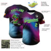 Custom Black Neon Green-Electric Blue 3D Pattern Design Rave Psychedelic Neon Dinosaur Authentic Baseball Jersey