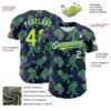 Custom Navy Neon Yellow-Electric Blue 3D Pattern Design Rave Psychedelic Neon Dinosaur Authentic Baseball Jersey
