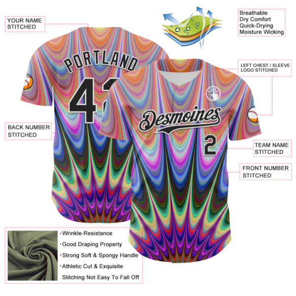 Custom Orange Black-White 3D Pattern Design Rave Psychedelic Fractal Style Authentic Baseball Jersey