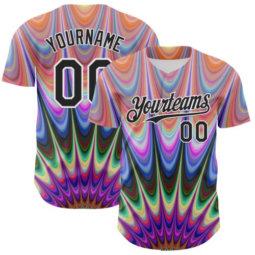 Custom Orange Black-White 3D Pattern Design Rave Psychedelic Fractal Style Authentic Baseball Jersey