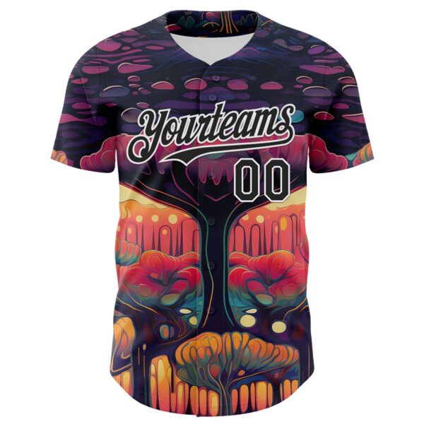 Custom Black White 3D Pattern Design Rave Psychedelic Forest Authentic Baseball Jersey