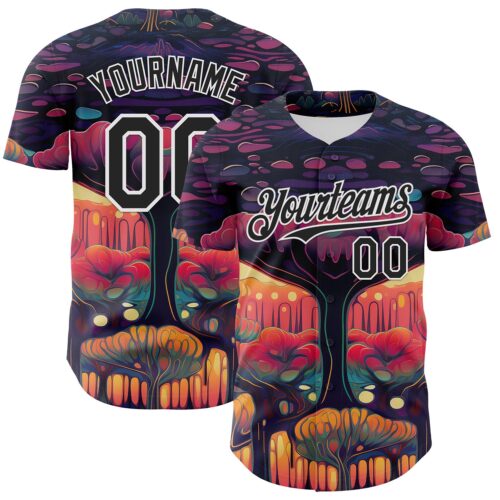 Custom Black White 3D Pattern Design Rave Psychedelic Forest Authentic Baseball Jersey