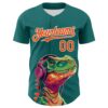 Custom Teal Orange-White 3D Pattern Design Rave Psychedelic Dinosaur Authentic Baseball Jersey