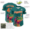 Custom Teal Orange-White 3D Pattern Design Rave Psychedelic Dinosaur Authentic Baseball Jersey