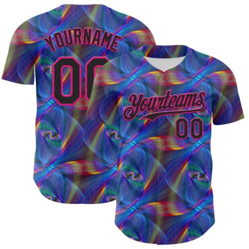 3DPattern7182 Custom Black Hot Pink 3D Pattern Design Rave Psychedelic Fractal Style Authentic Baseball Jersey