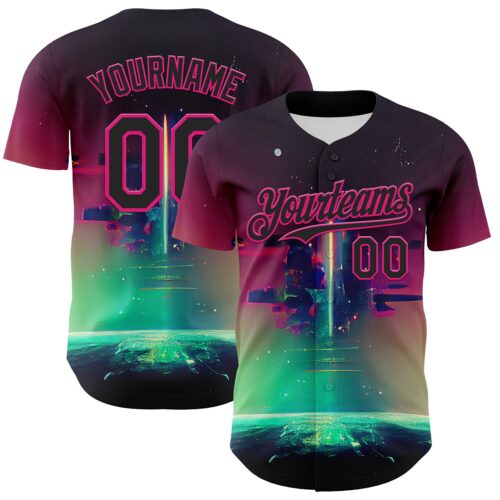 3DPattern7183 Custom Black Hot Pink 3D Pattern Design Rave Psychedelic Universe Authentic Baseball Jersey
