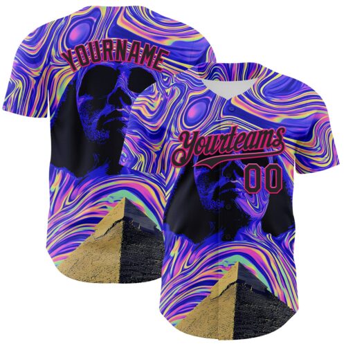 3DPattern7184 Custom Purple Black-Hot Pink 3D Pattern Design Rave Psychedelic Fluid Art Pyramid Authentic Baseball Jersey