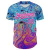 Custom Electric Blue Deep Pink-White 3D Pattern Design Rave Psychedelic Fluid Art Authentic Baseball Jersey
