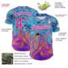 Custom Electric Blue Deep Pink-White 3D Pattern Design Rave Psychedelic Fluid Art Authentic Baseball Jersey