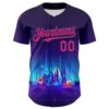 Custom Navy Deep Pink-Black 3D Pattern Design Rave Psychedelic Futuristic City Authentic Baseball Jersey
