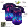 Custom Navy Deep Pink-Black 3D Pattern Design Rave Psychedelic Futuristic City Authentic Baseball Jersey