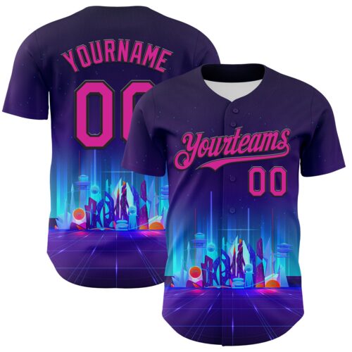 3DPattern7195 Custom Navy Deep Pink-Black 3D Pattern Design Rave Psychedelic Futuristic City Authentic Baseball Jersey