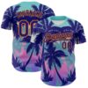 Custom Dark Purple Bay Orange 3D Pattern Design Rave Psychedelic Tropical Palm Tree Authentic Baseball Jersey