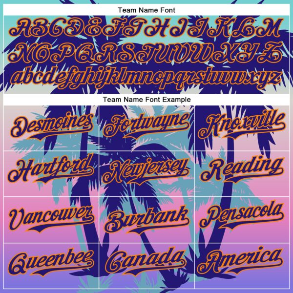 Custom Dark Purple Bay Orange 3D Pattern Design Rave Psychedelic Tropical Palm Tree Authentic Baseball Jersey
