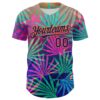 Custom Pink Dark Purple-Bay Orange 3D Pattern Design Rave Psychedelic Tropical Palm Leaves Authentic Baseball Jersey