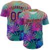 Custom Pink Dark Purple-Bay Orange 3D Pattern Design Rave Psychedelic Tropical Palm Leaves Authentic Baseball Jersey